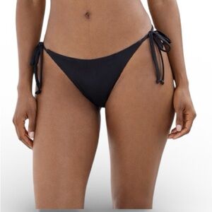 BECCA Rebecca Virtue Side Tie Bikini Swim Bottoms Black Cheeky Coverage Sz M NWT